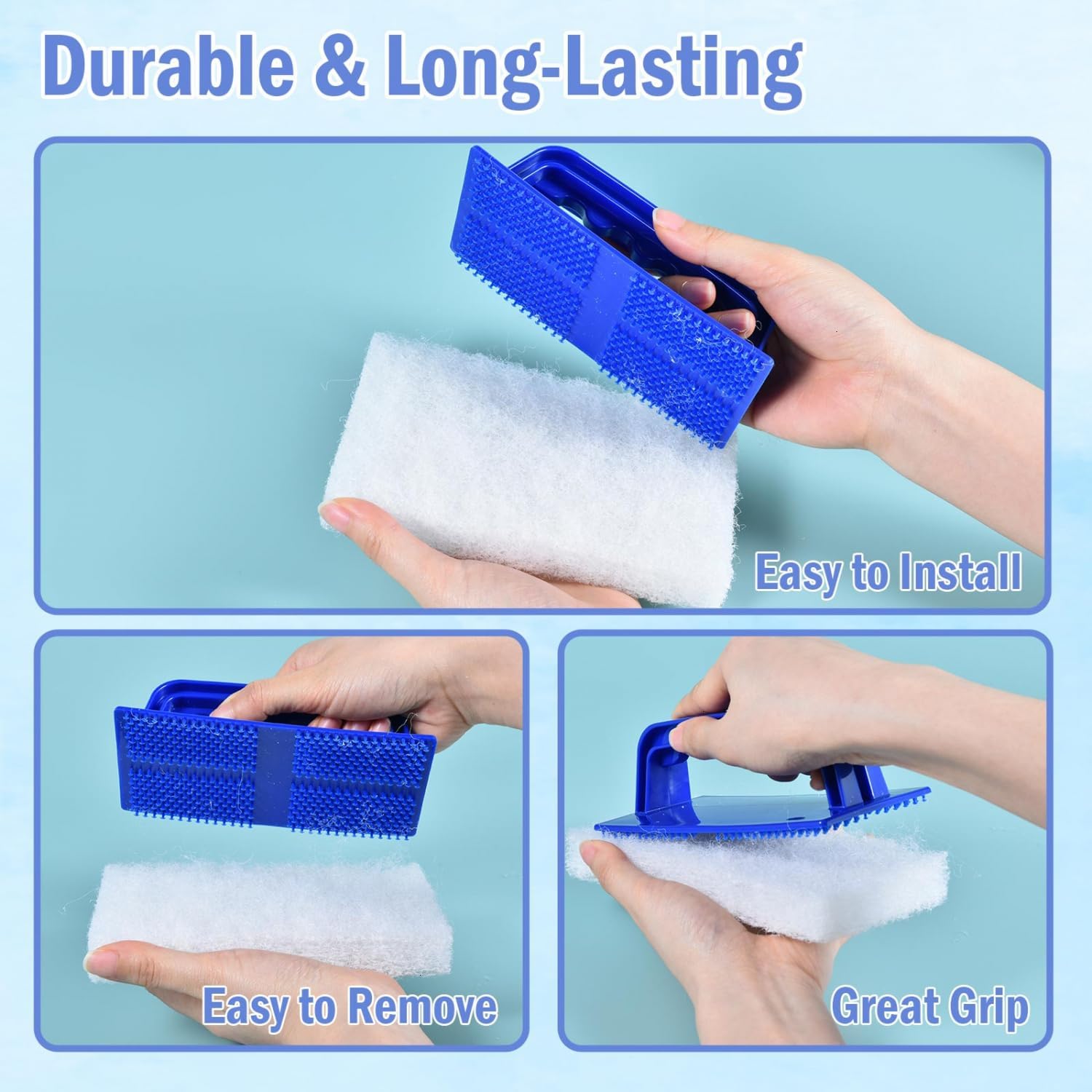 YoleShy Shower Scrubber Non-Scratch Bathtub Scrubber Heavy Duty Scrub Pad with Handle for Bathroom Tile Bathtubs Shower Tile Sink Pool Tile Spas (Blue)