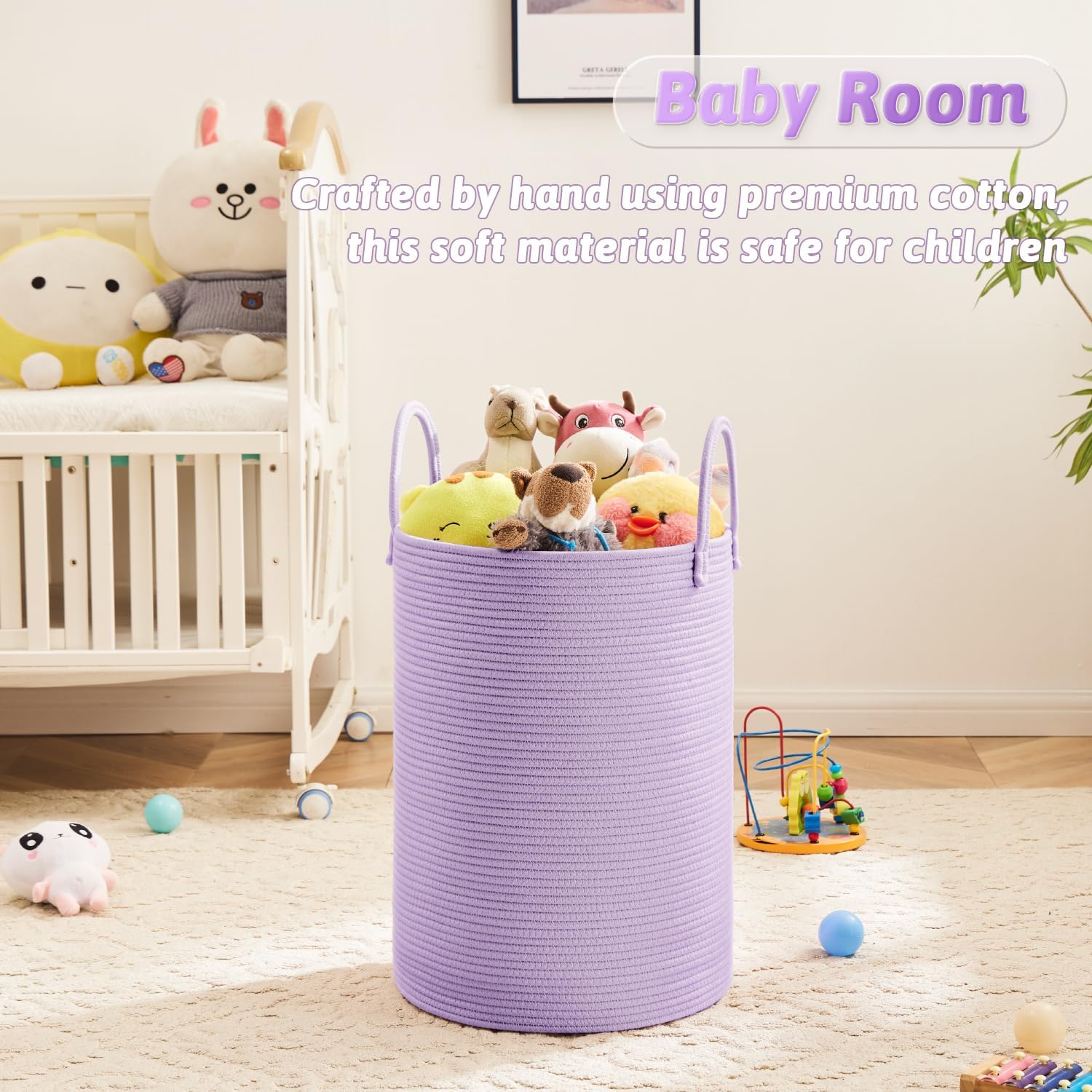 Laundry Basket,Woven Cotton Rope Laundry Hamper,60L for Decorative Storage of Dirty Clothes,Toys and Blankets in Bathroom,Baby Room and Living Room