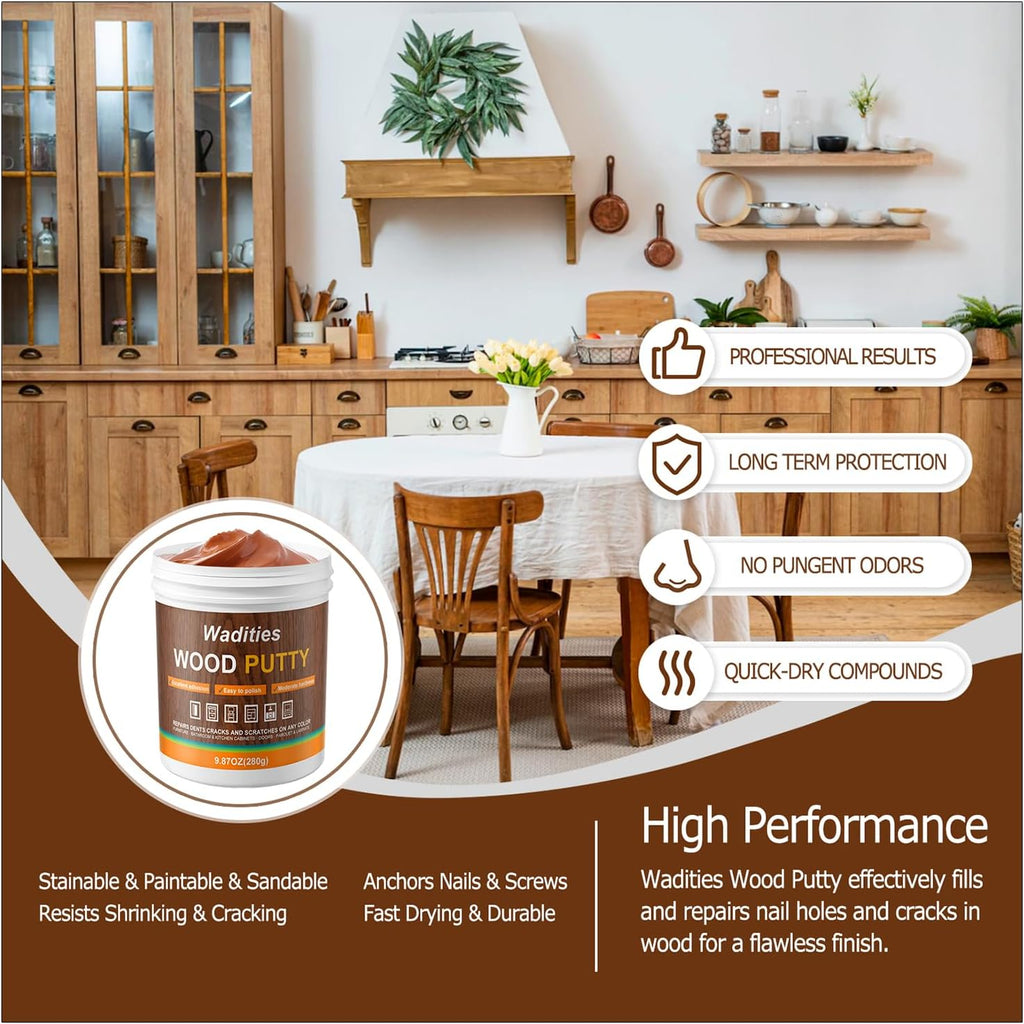 Walnut Wood Filler, Walnut Wood Putty, Paintable Stainable Wood Repair Putty, 9.87 Ounce Wood Furniture Repair kit, Quickly Repair Wood Cracks and Holes on Wooden Floor Furniture (Walnut)