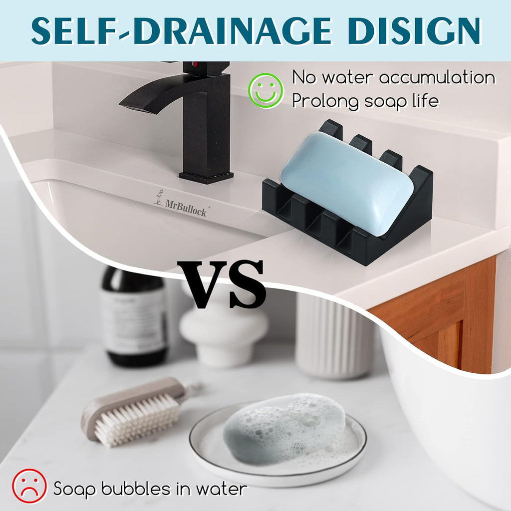 Silicone Soap Dish for Bar Soap Holder for Shower Bathroom Self Draining Waterfall Drying Tray Keep Soap Bars Dry Clean & Easy Cleaning (White Gray Black, 3)