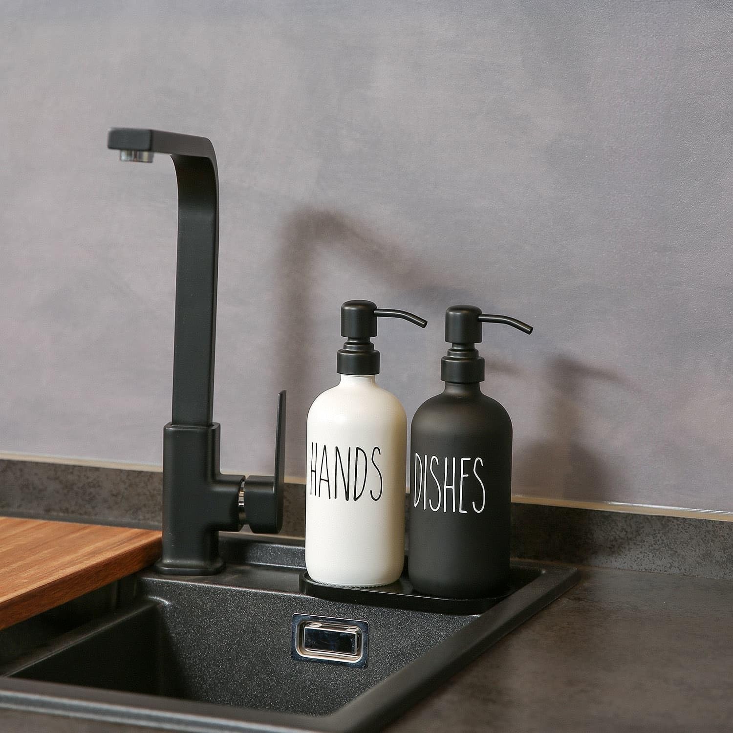 MOMEEMO Kitchen Soap Dispenser Set, Contains Dish and Hand Soap Dispenser, Suitable for Farmhouse Kitchen Decor. (Black & White)