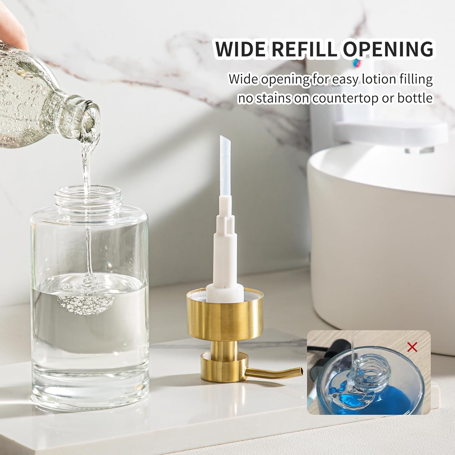 Enra Thick Glass Soap Dispenser with Stainless Steel Gold Pump,12oz Bathroom Hand Liquid Soap Dispensers,Lotion Dispenser,Soap Dispenser for Bathroom,Kitchen(Clear/Gold Liquid Type)