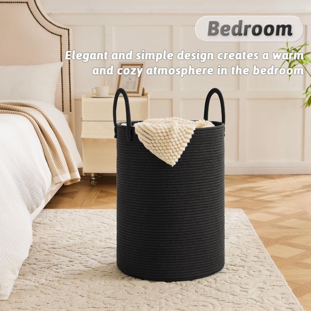 Laundry Basket,Woven Cotton Rope Laundry Hamper,100L for Decorative Storage of Dirty Clothes,Toys and Blankets in Bathroom,Baby Room and Living Room