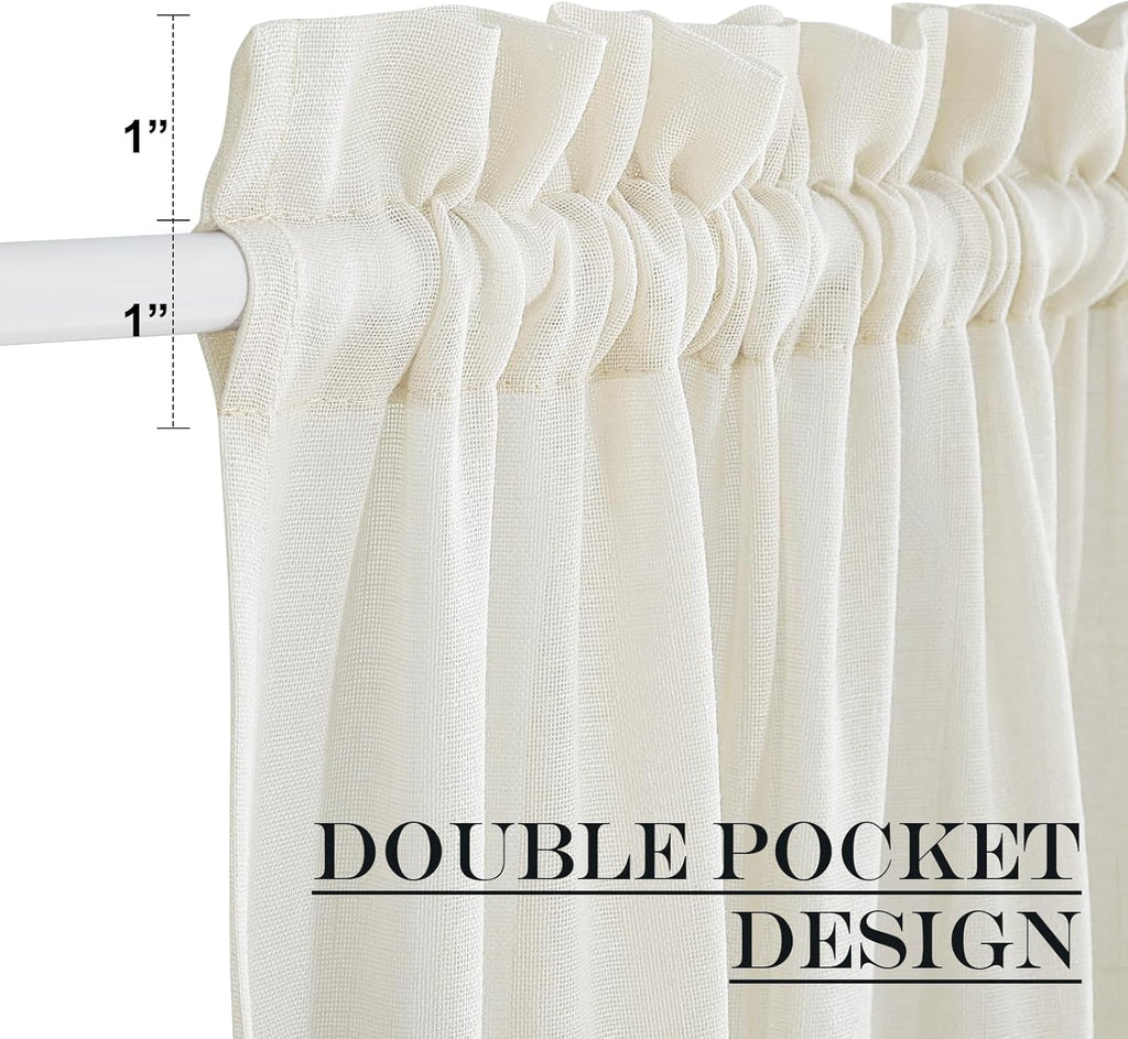 NICETOWN Side Light Door Curtains 40 inch Length Privacy Linen Texture Semi Sheer French Door Curtain Panels for Front Glass Kitchen Window, Ivory White, 26" W x 40" L, 1 Panel