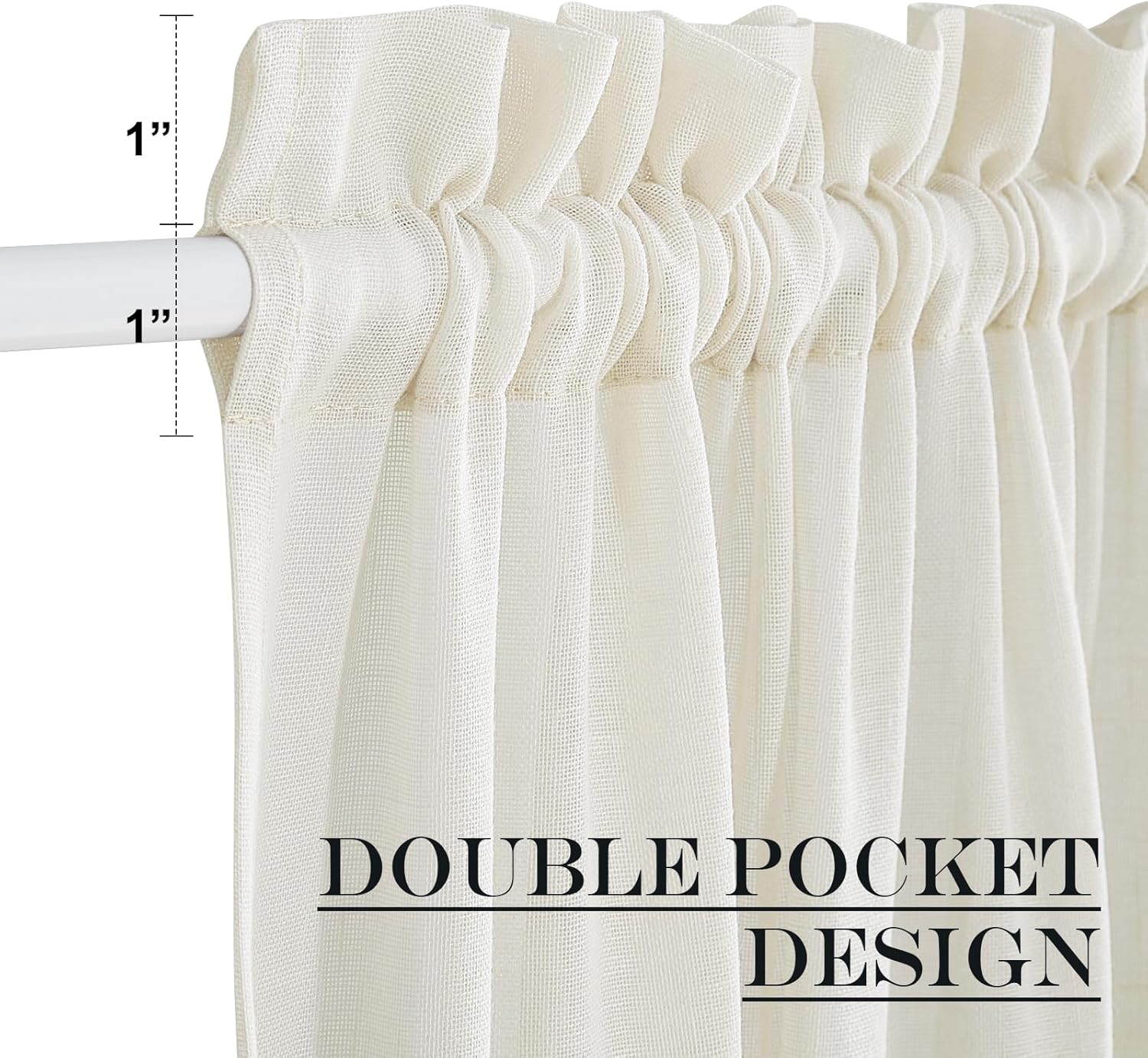 NICETOWN Side Light Door Curtains 40 inch Length Privacy Linen Texture Semi Sheer French Door Curtain Panels for Front Glass Kitchen Window, Ivory White, 26" W x 40" L, 1 Panel