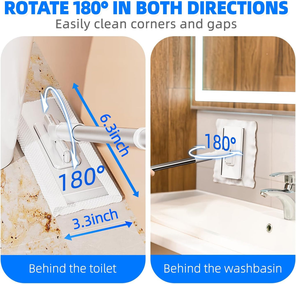 2025 New Mini Sweeper Mop No-Touch Dirty Cleaning Flat Dust Mop for Dry Wet Disposable Pads, Multi Surface Mops for House Wall Bathroom Toilet Corners (Disposable Dust Mop with 5 Clothes)