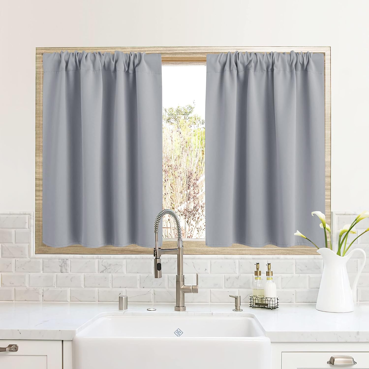 RYB HOME RV Camper Door Window Curtains -Blackout Privacy Curtains & Drapes for Bathroom Bedroom Kitchen Portable Travel Trailer Small Window Decor, W 34 x L 24, Silver Grey, 2 Panels