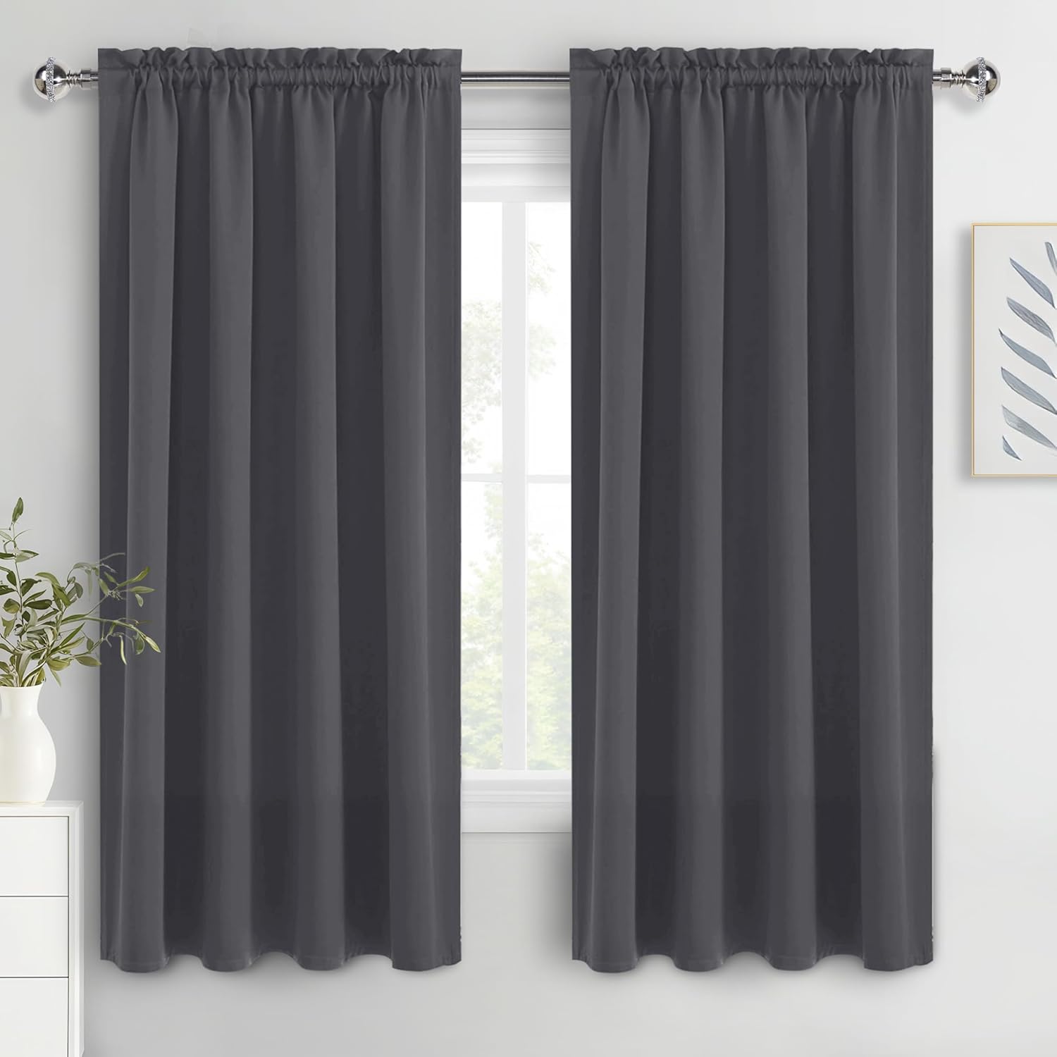DWCN Blackout Curtains for Bedroom 63 Inch Length 2 Panels Set, Solid Thermal Insulated Energy Saving Rod Pocket Window Treatment Curtains Blackout Drapes (W42 x L63 Inch, Dark Grey)