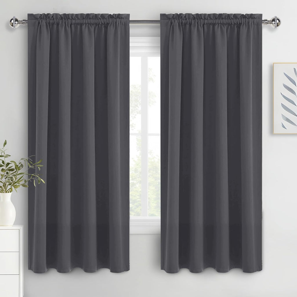 DWCN Blackout Curtains for Bedroom 72 Inch Length 2 Panels Set, Solid Thermal Insulated Energy Saving Rod Pocket Window Treatment Curtains Blackout Drapes (W42 x L72 Inch, Dark Grey)