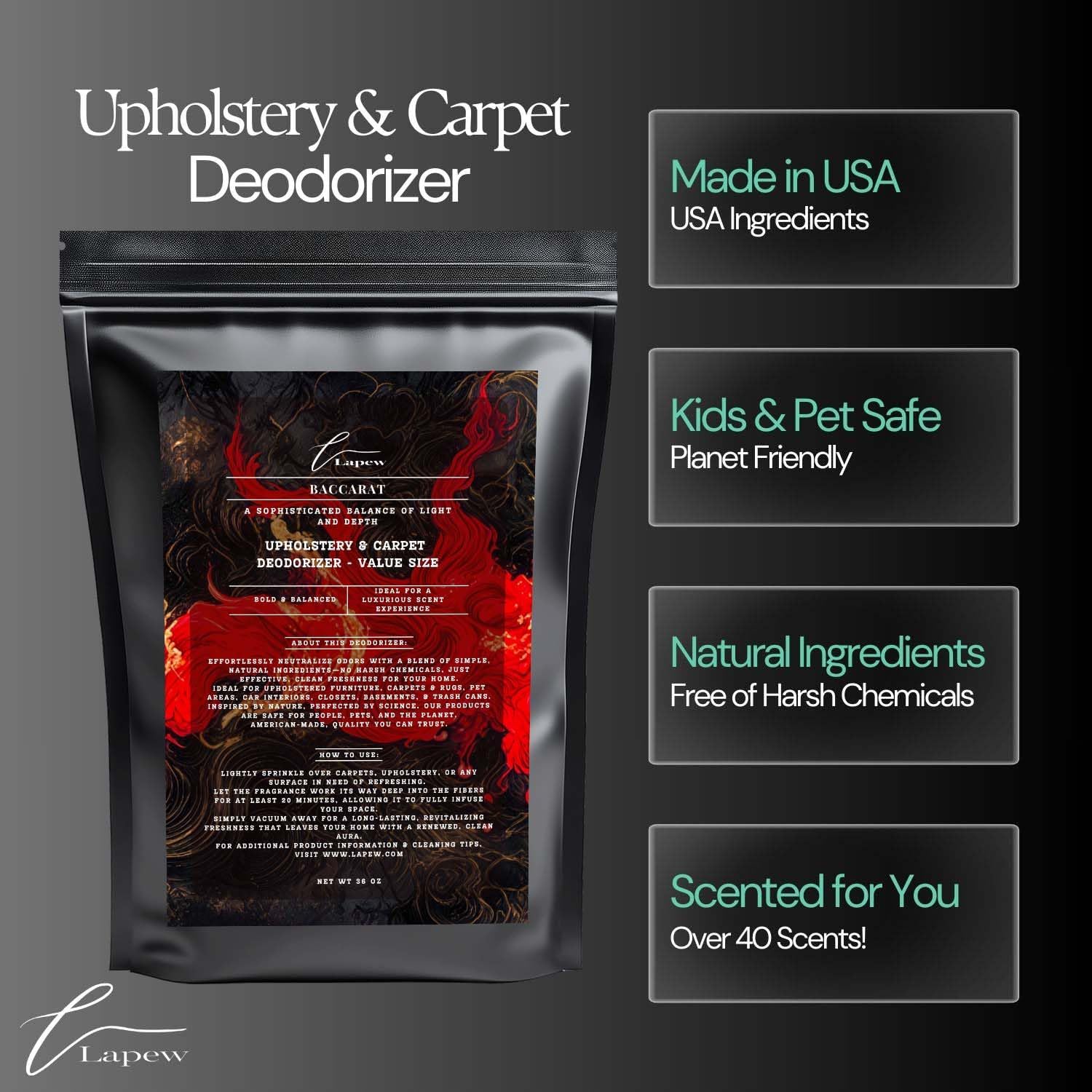 Baccarat Carpet Freshener Powder Refill 36 oz | Powerful Odor Eliminator for Home | Upholstery Deodorizer | Carpet Deodorizer | Pet Urine | Cat Litter Box | Enchanted Rouge Fragrance