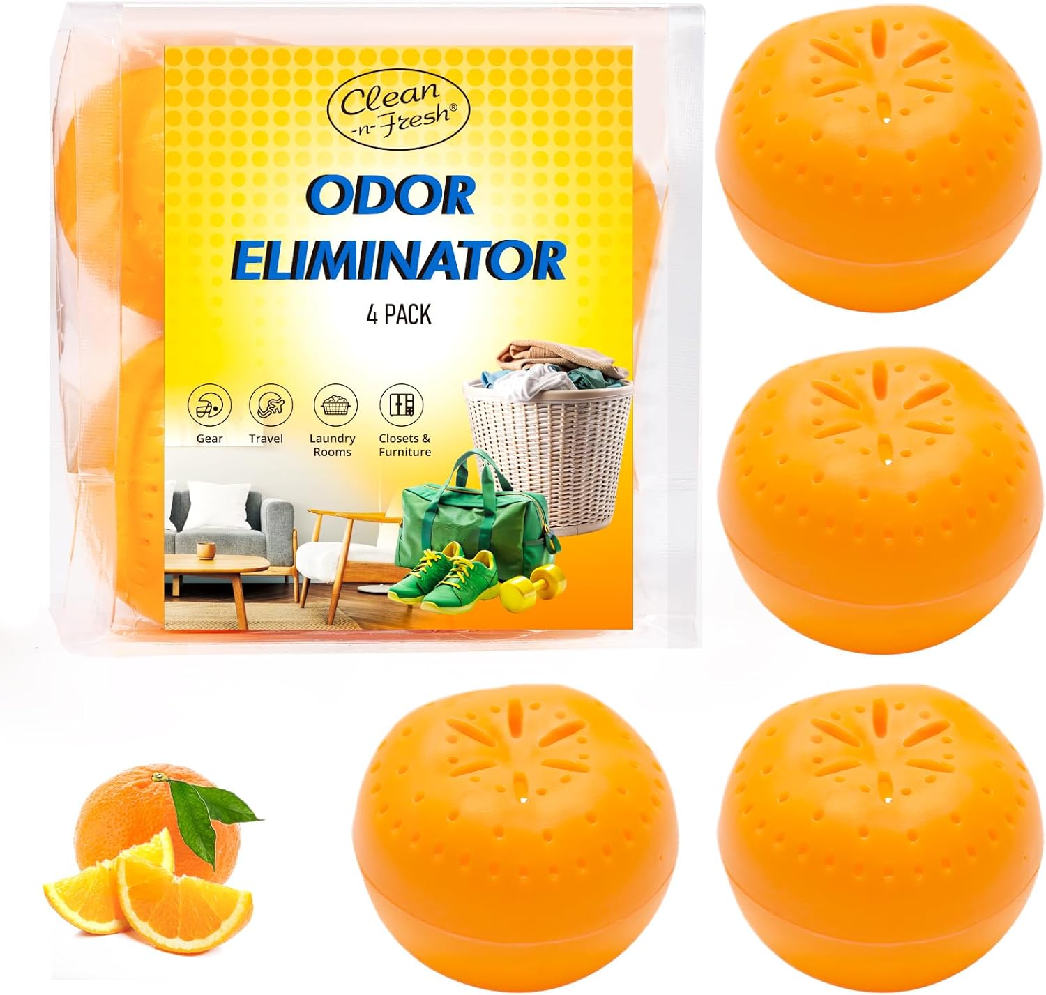 4 Pack Baking Soda Deodorizers, Shoe Deodorizer Balls, Air Freshener for Home, Odor Eliminator for Closets Bathroom Pets, Up to 80 Days