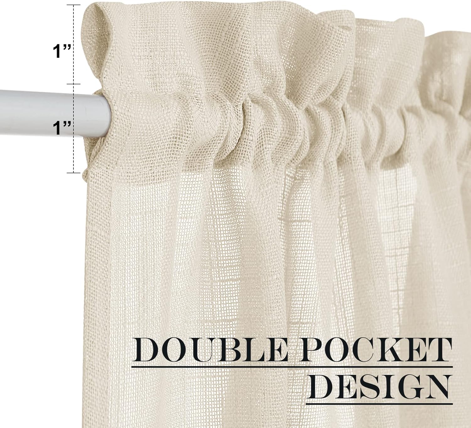 NICETOWN Privacy Door Curtain - Linen Textured French Front Door Curtain Semi Sheer Panel Tieback for Kitchen (52 inches W x 72 inches L, Beige, 1 Panel)