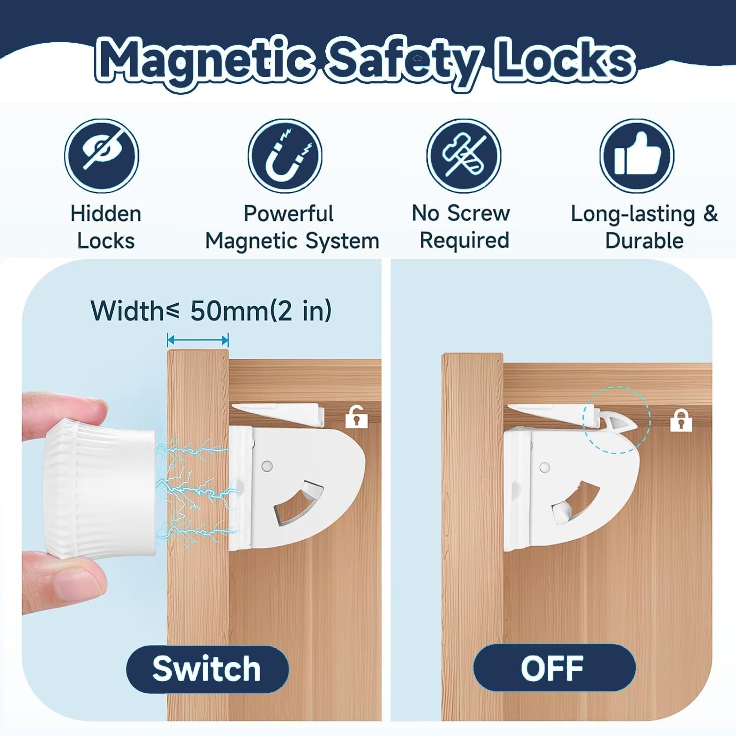 12 Pack Magnetic Cabinet Locks Baby Proofing, Child Proof Cabinet Locks, Child Safety Cupboard Drawers Latches - Adhesive Easy Installation