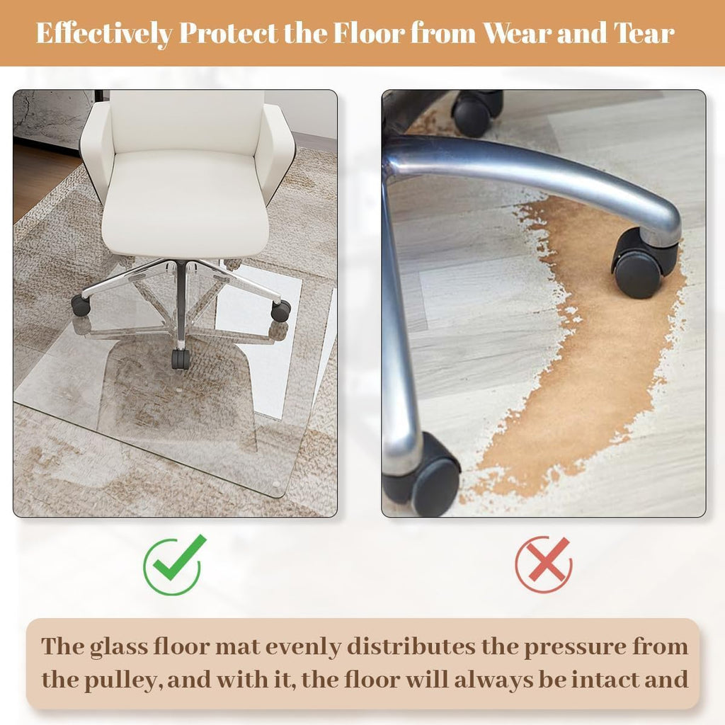 [Tempered Glass] 36" x 55" Glass Chair Mat, Heavy Duty Hard Floor Mat with Round Corner and Polished Edge, Office Chair Mat for Carpet Office Home Hardwood Floor Desk