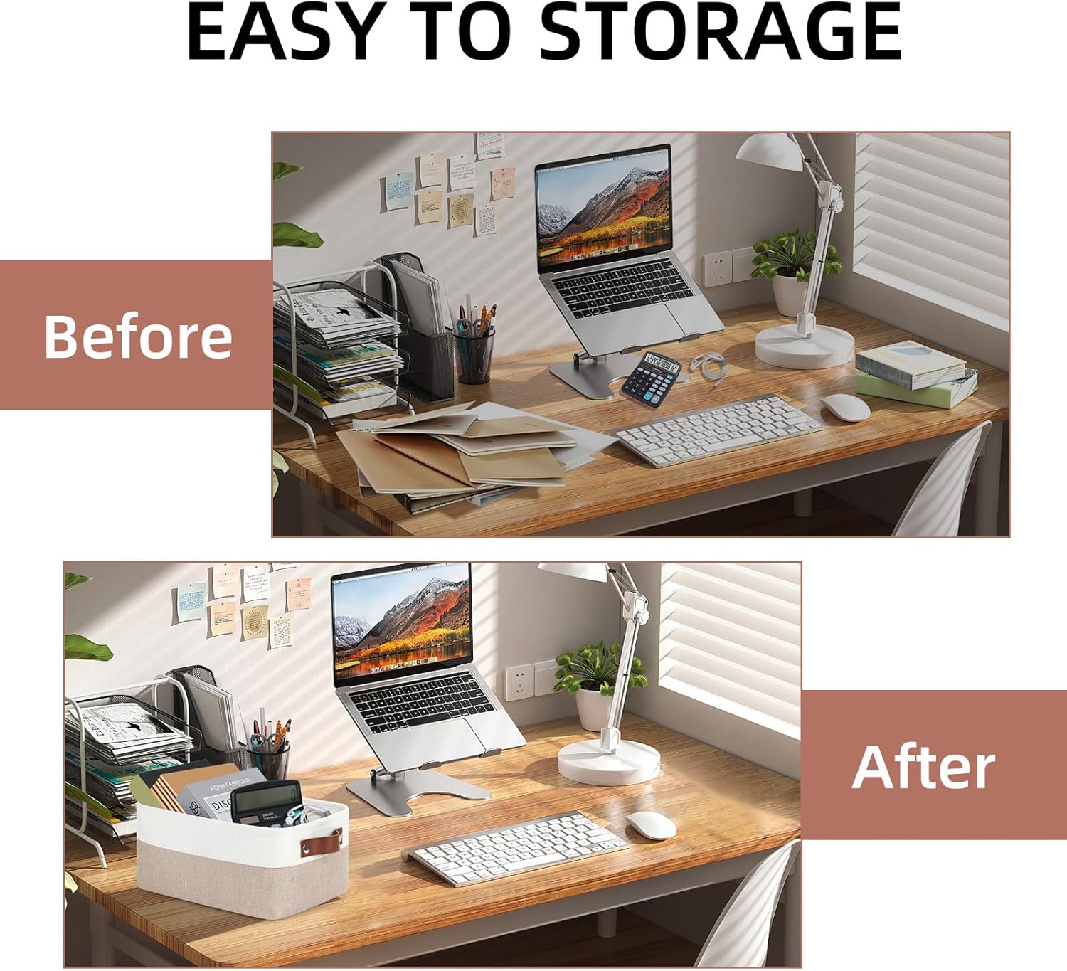 DULLEMELO Collapsible Fabric Storage Bins - Set of 2, 11.8x7.9x5.1 Inch, White & Khaki