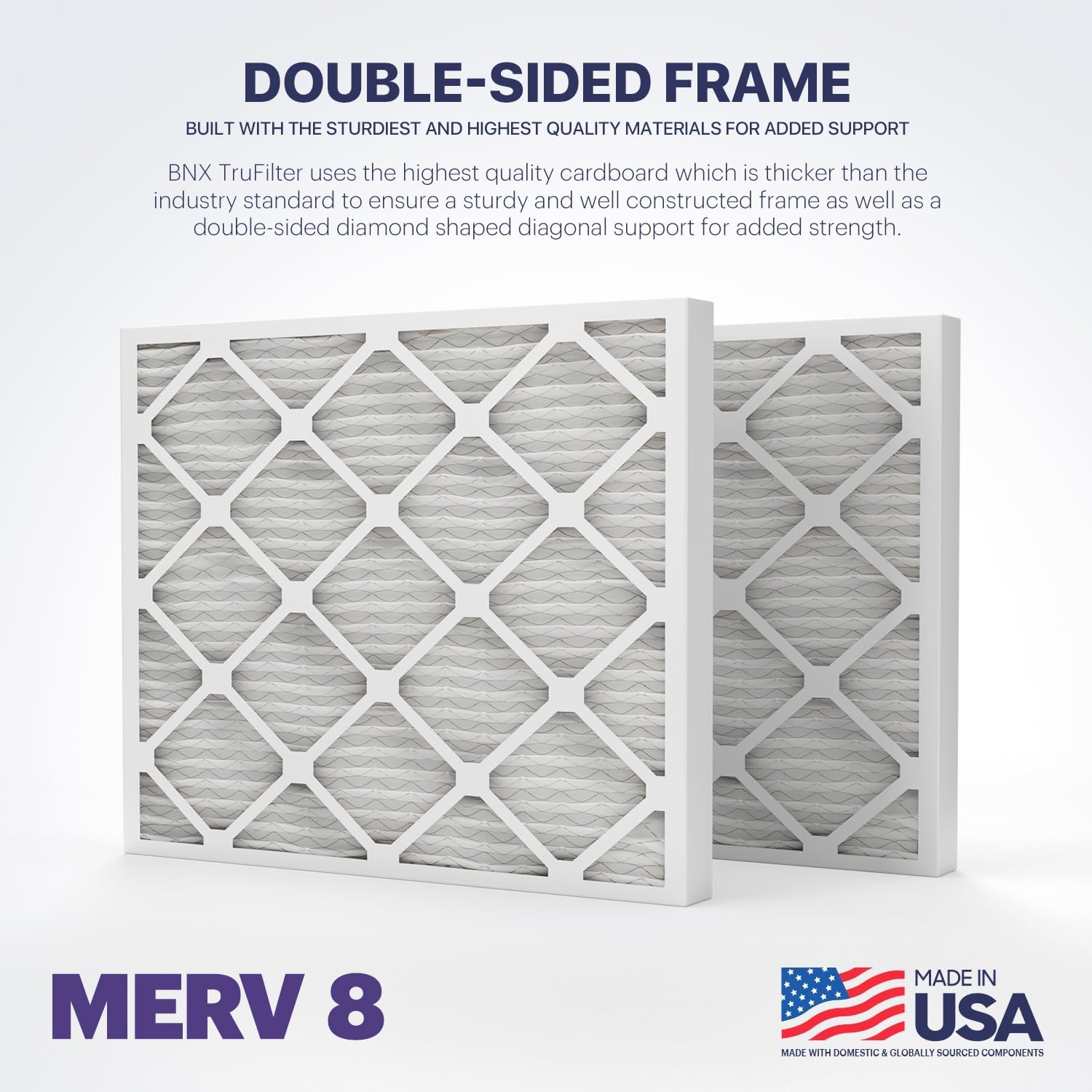 BNX TruFilter 16x25x2 Air Filter MERV 8 (4-Pack) - MADE IN USA – Dust & Pet Defense Electrostatic Pleated Air Conditioner HVAC AC Furnace Filters for Dust, Pet, Mold, Pollen MPR 600 – 700 & FPR 5