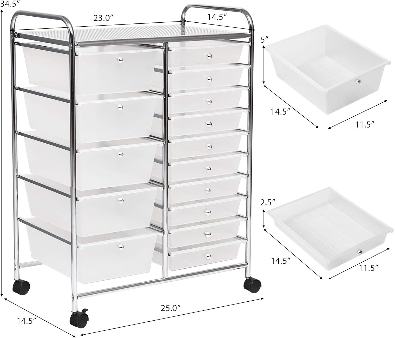 GOFLAME 15-Drawer Rolling Storage Cart, Multipurpose Movable Organizer, Utility Cart for Home, Office, School, Clear