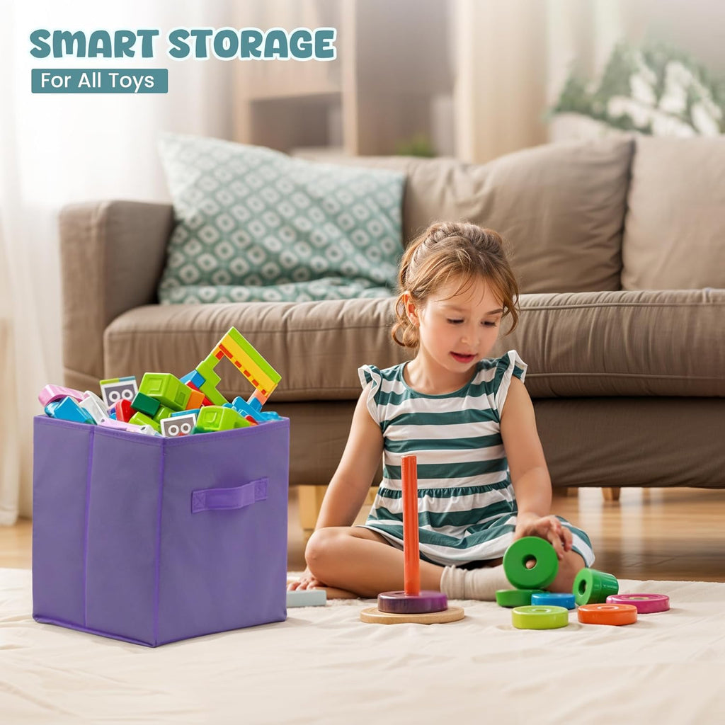 4E's Novelty 6 Pack 11 Inch Pastel Color Storage Foldable Cube Bins, Colorful Storage Baskets For Nursery, Kids Room, Fabric Baskets For Toys, Clothes, Classroom Organization and Storage
