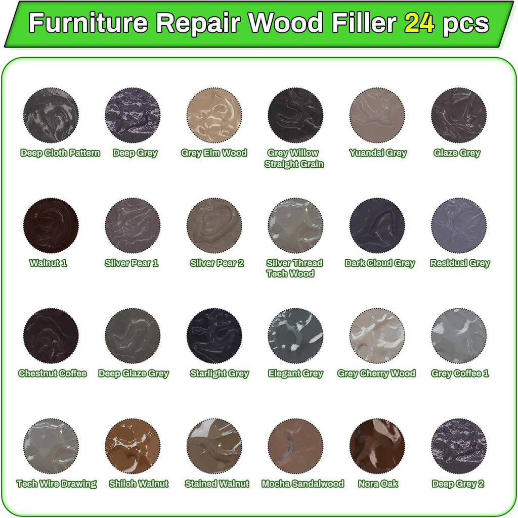Wood Furniture Repair Kit,24 Colors Wood Fillers,Scratch Repair Covers & Removers for Repairing Scratches,Cracks,Dings and Holes in Cabinets, Cut Panels(Gray Series)