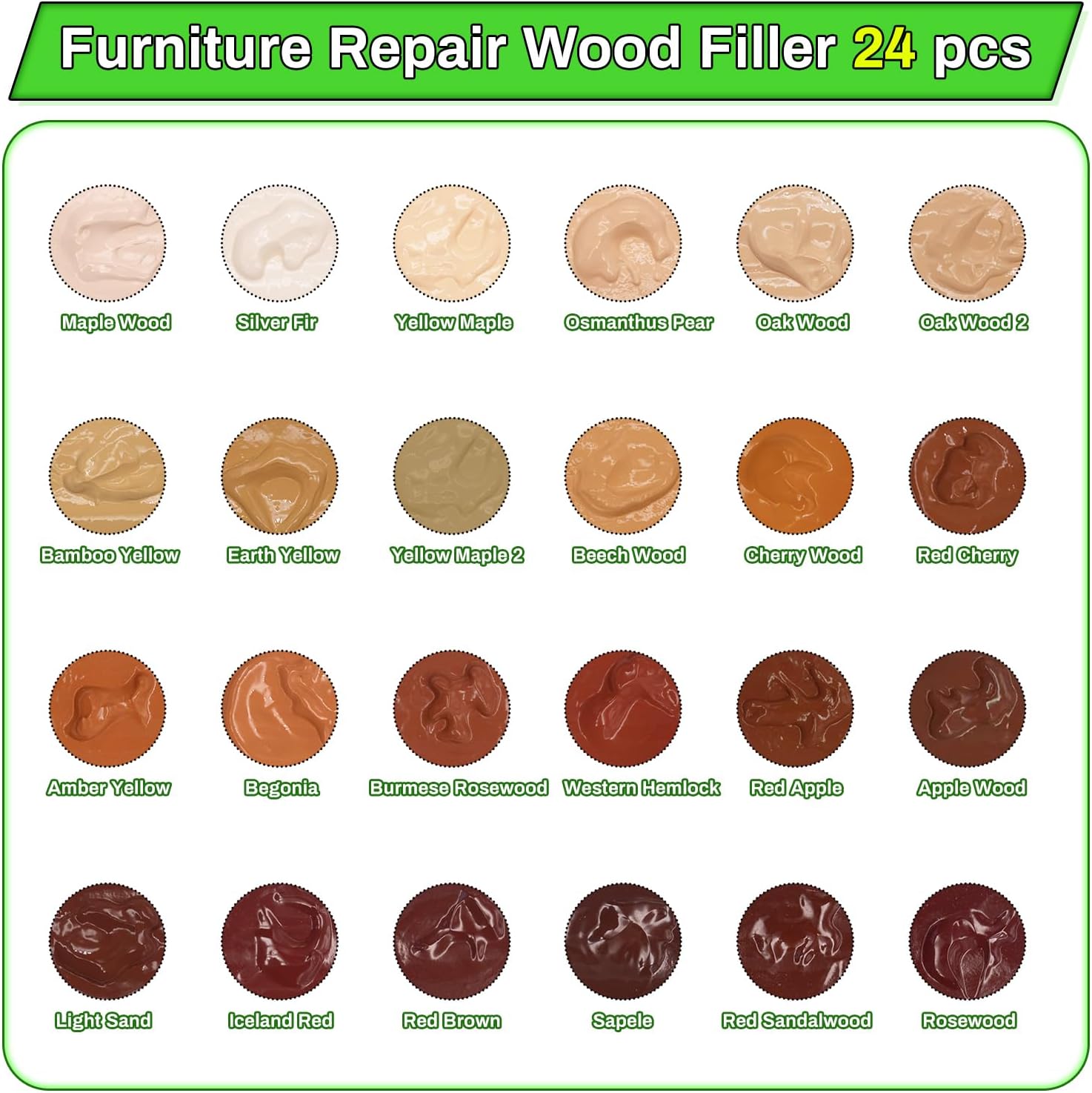 Wood Furniture Repair Kit,24 Colors Wood Fillers,Scratch Repair Covers & Removers for Repairing Scratches,Cracks,Dings and Holes in Cabinets, Cut Panels(Red Series)
