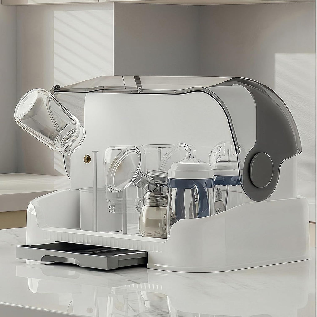 Baby Bottle Drying Rack Storage, Nursing Bottle Storage Box Organizer with Cover, Portable Kitchen Cabinet Organizer, Durable countertop Dryer (Grey)