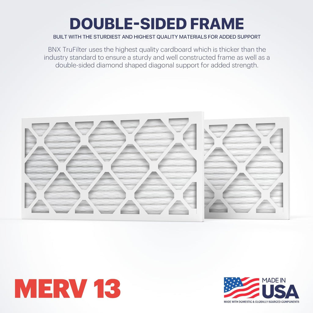 BNX TruFilter 12x30x1 Air Filter MERV 13 (4-Pack) - MADE IN USA - Electrostatic Pleated Air Conditioner HVAC AC Furnace Filters for Allergies, Pollen, Mold, Bacteria, Smoke, Allergen, MPR 1900 FPR 10