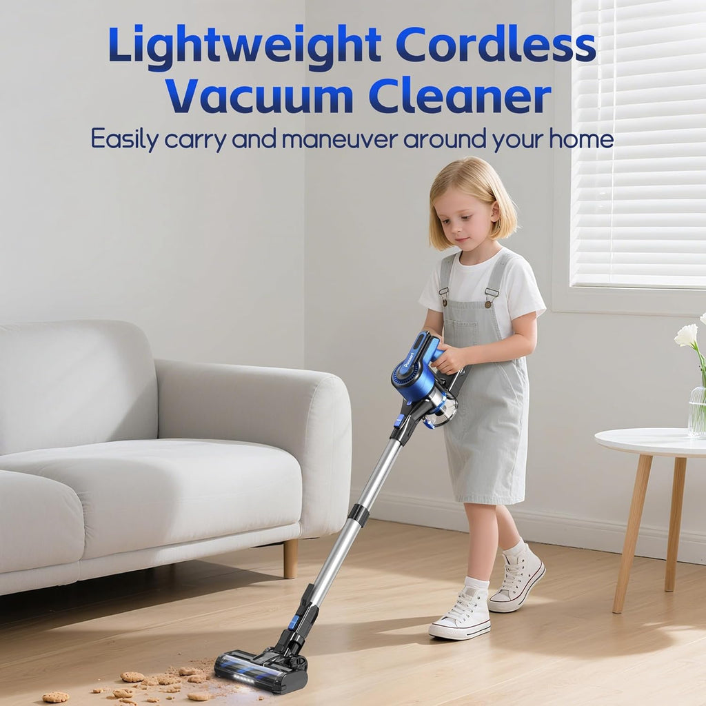 Cordless Vacuum Cleaner for Home, 45Kpa Lightweight Stick Vacuum with Powerful Suction, Rechargeable Battery Up to 50mins, Handheld Vacuum Cleaners for Carpets, Pet Hair，Hardwood Floors - Blue