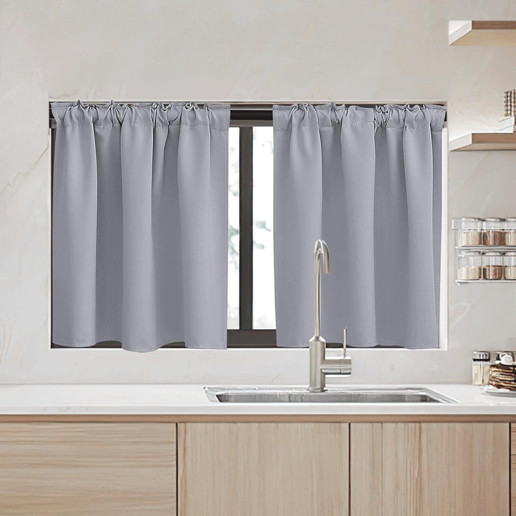 RYB HOME Small Window Curtains - Blackout Insualting Privacy Curtains for Kids Bedroom Kitchen Bathroom Basement Cafe Cabinet Tiers Drapes, 34 Width x 30 Length, 2 Panels, Silver Grey