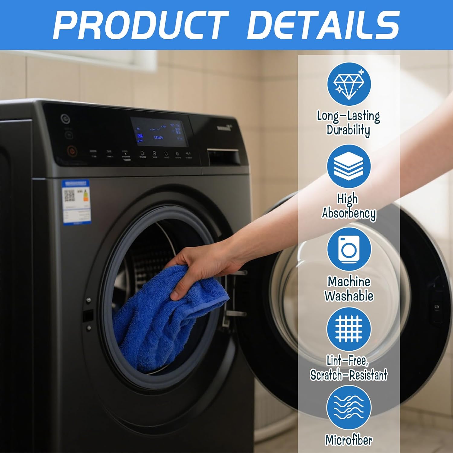 4 Pack Extra Large Microfiber Cleaning Cloths 20"x30", Lint-Free Reusable Towels for Home, Glass, Windows, Office, Kitchen, Bathroom – Blue Set