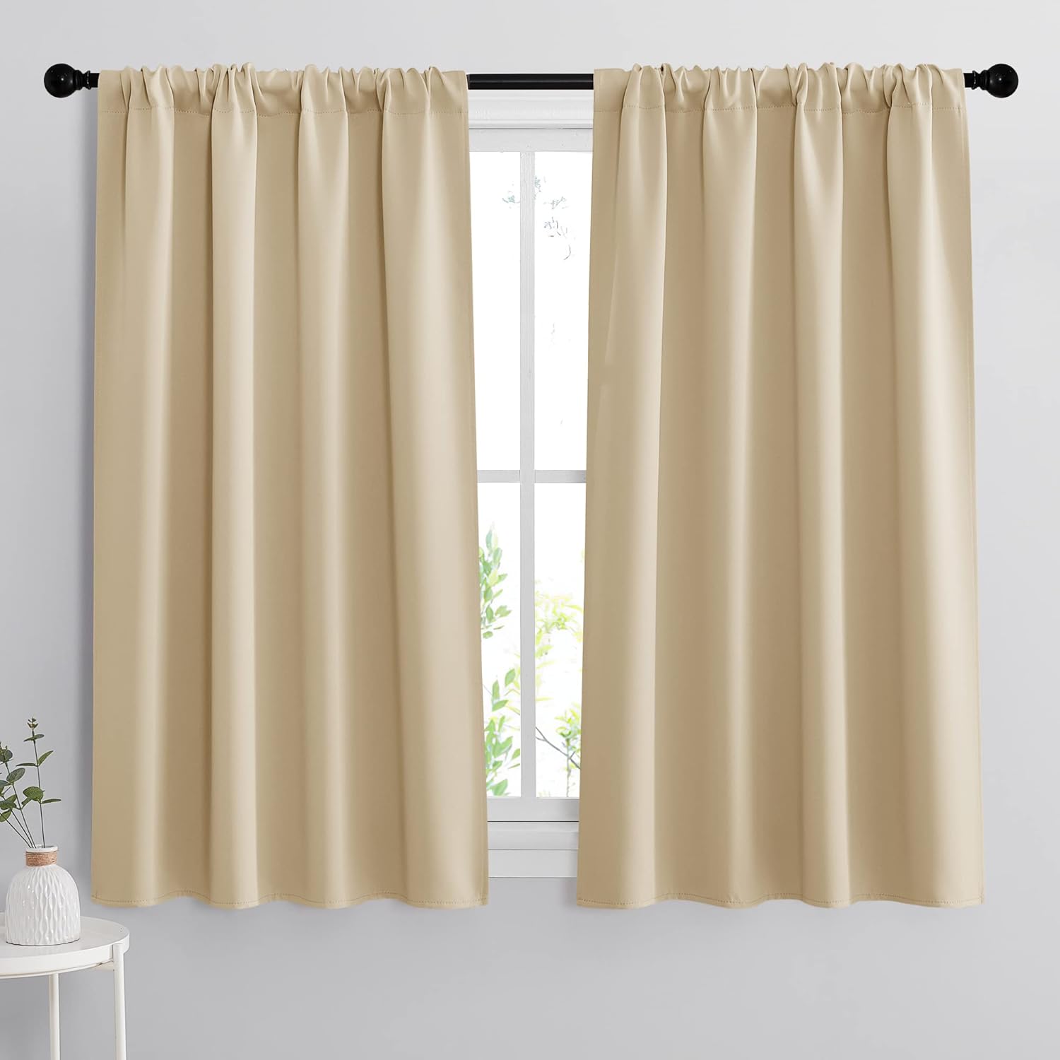 RYB HOME Curtains for Bedroom 63 inches Long, Blackout Thermal Insulating Window Treatment Drapes for Living Room Bathroom Basement Laundry Classroom, W 34 x L 63, Biscotti Beige, 2 Panels