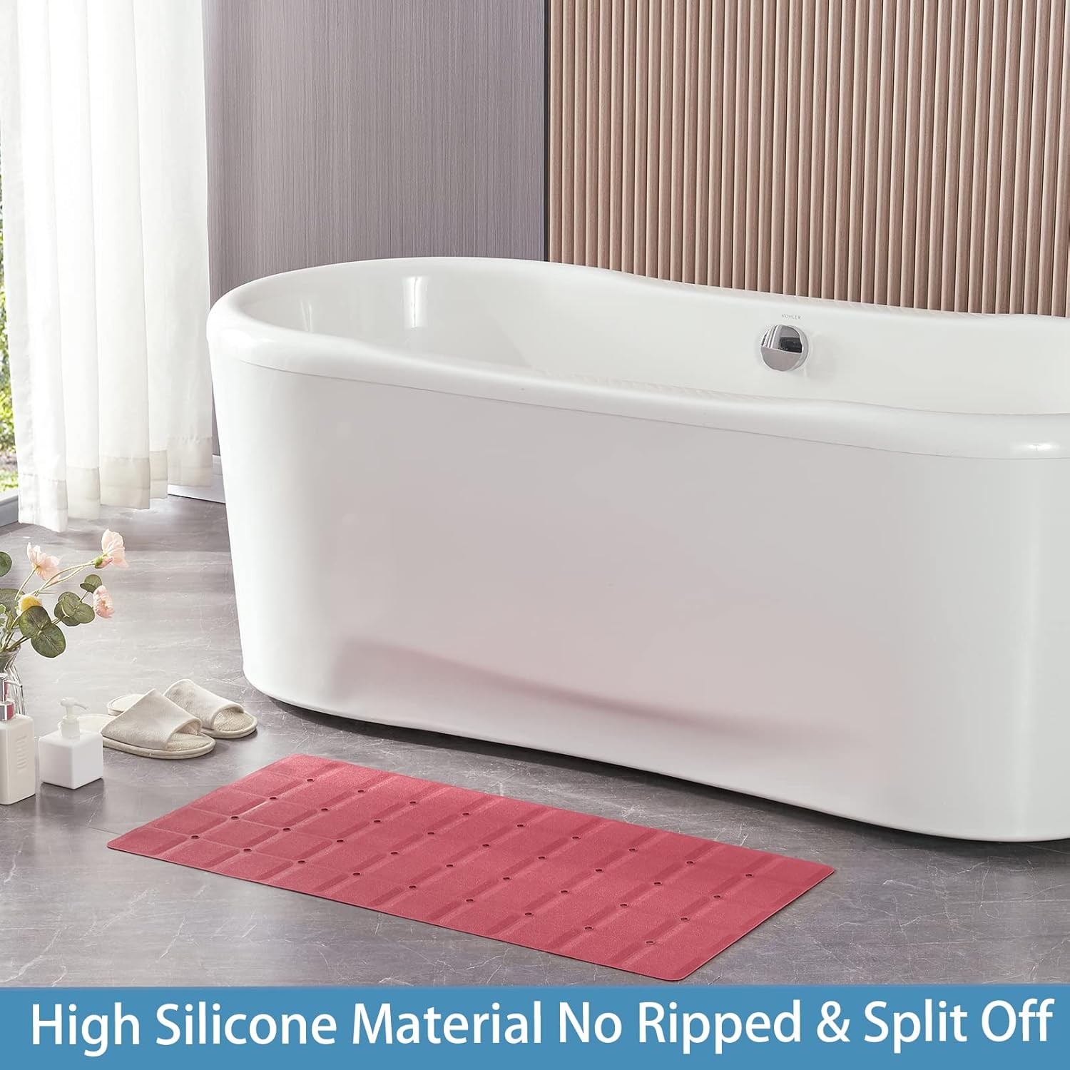 Foldable Silicone Bathtub Mat: Jumbo Size Heavy Duty Safety Bath Mat for Tub Without Suction Cups Non Slip Bath & Shower Mat for Textured, Reglazed, Refinished Tub (Crimson Red, 35.8 x 17.7)