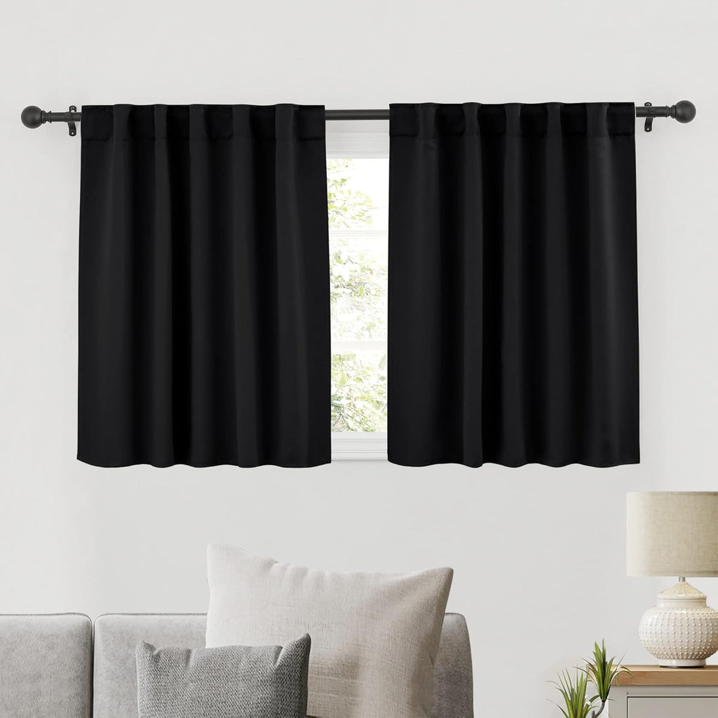 RYB HOME Bathroom Curtains Blackout - Thermal Insulating Privacy Small Window Curtains Short for Bedroom Basement Kitchen Kids Nursery Closet Cabinet, Wide 42 x Long 30 inches, 2 Panels, Black