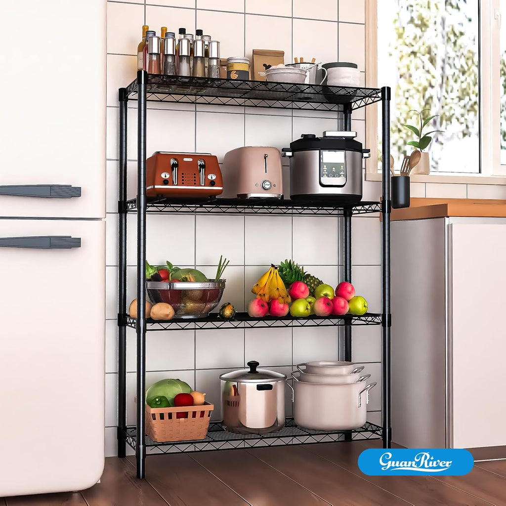 4-Shelf Adjustable Metal Shelf Wire Shelving Unit Storage Rack Display Shelf for Office,Kitchen,Bedroom,Bathroom,Laundry,Pantry Basement,Garage(Black,36" L x 14" W x 54" H)