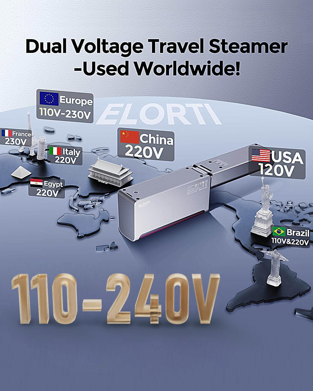 1200W Travel Steamer for Clothes Portable Mini, Dual Voltage, Small Foldable Clothes Steamer and Iron, Compact Garment steamer,15s Fast Heat-Up, Pluggable Cable, Worldwide Travel (110-220V)