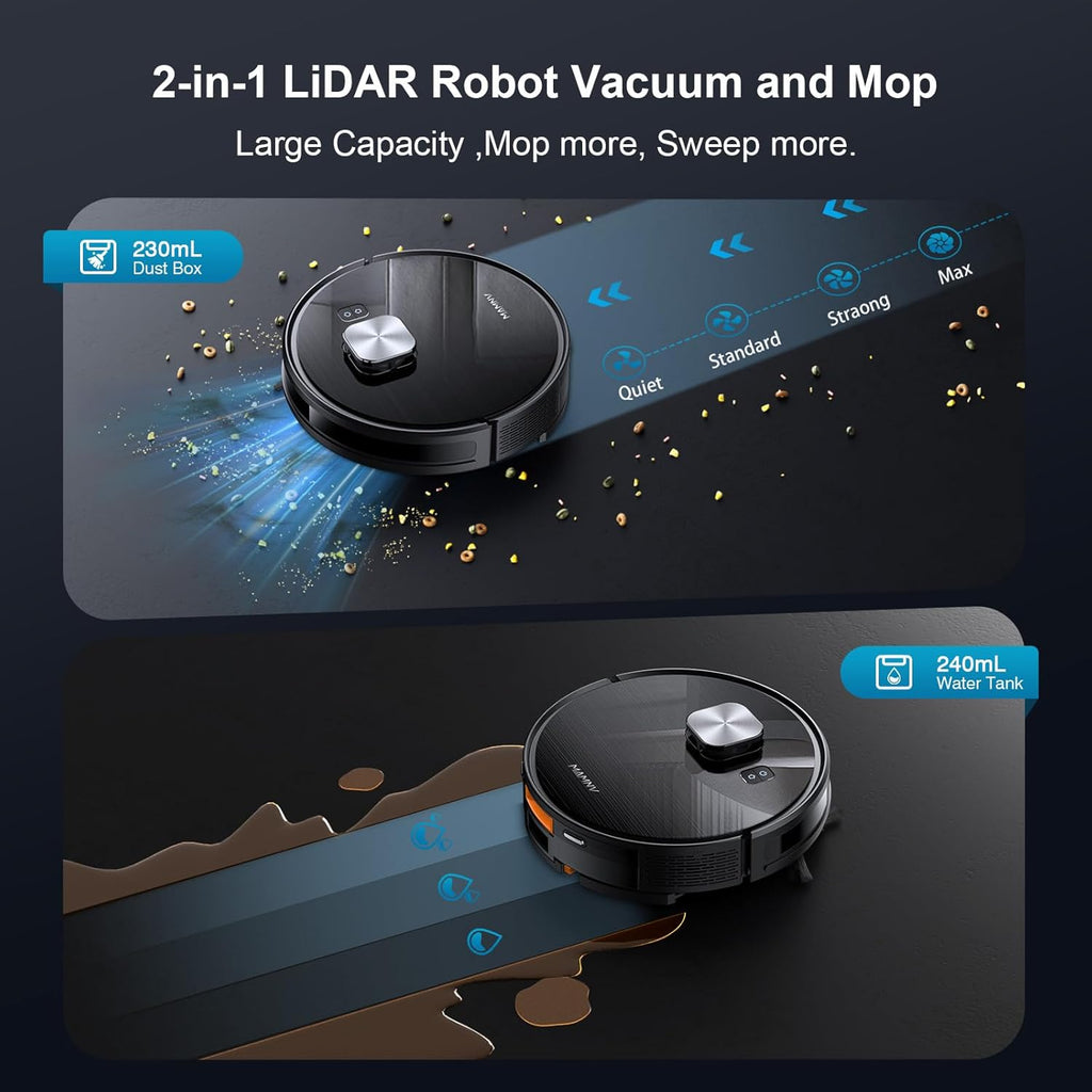 MAMNV Robot Vacuum and Mop, 11500 Pa Suction, 3-in-1 Robotic Vacuum with Smart LiDAR Navigation, 70 Day Self-Emptying,160 Min Runtime,App/Alexa/Voice Control, Ideal for Pet Hair, Carpet & Hard Floor