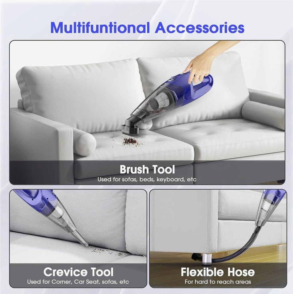 Handheld Vacuum Cordless Rechargeable – 6000Pa Mini Hand Held Vacuum, LED Light, 20–25 Mins Runtime, USB Charging, 500ML Cup – Lightweight Small Vacuum Cleaner Cordless for Car/Office/Home