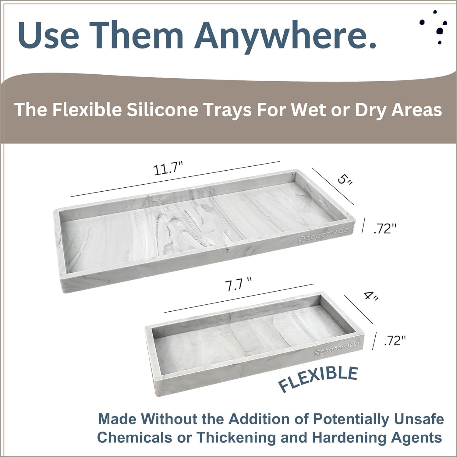 Countertop and Vanity Tray - 2 PC (11” and 7”) Shatterproof Silicone Kitchen and Bathroom Trays for Counter, Kitchen Soap Dispenser Tray, Vanity Trays for Bathroom, Perfume Key Tray