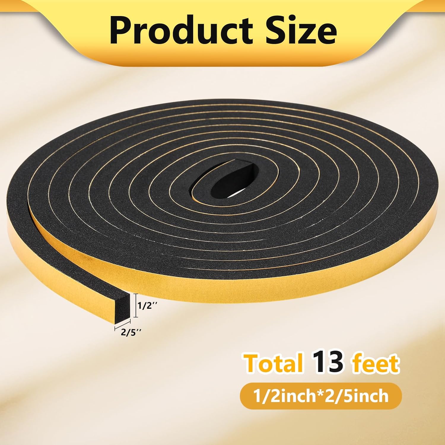 13Feet Weather Stripping (1/2 Inch X 2/5 Inch) Door Seal Strip, Strong Adhesive, Lightproof, Soundproof, Weatherproof Foam Tape Insulation for Sliding Door, Front Door Frame, Windows- Black