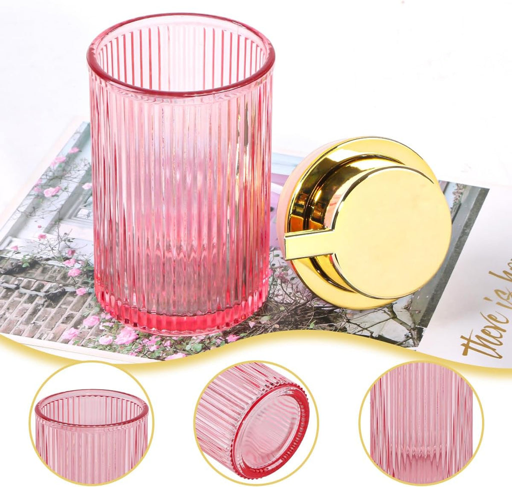 Pink Foaming Soap Dispenser, 12 Oz Glass Foaming Hand Soap Dispenser with Gold Pump, Bathroom Refillable Liquid Lotion Container Pump Ribbed Bottle for Kitchen Bathroom Decor, 1pc