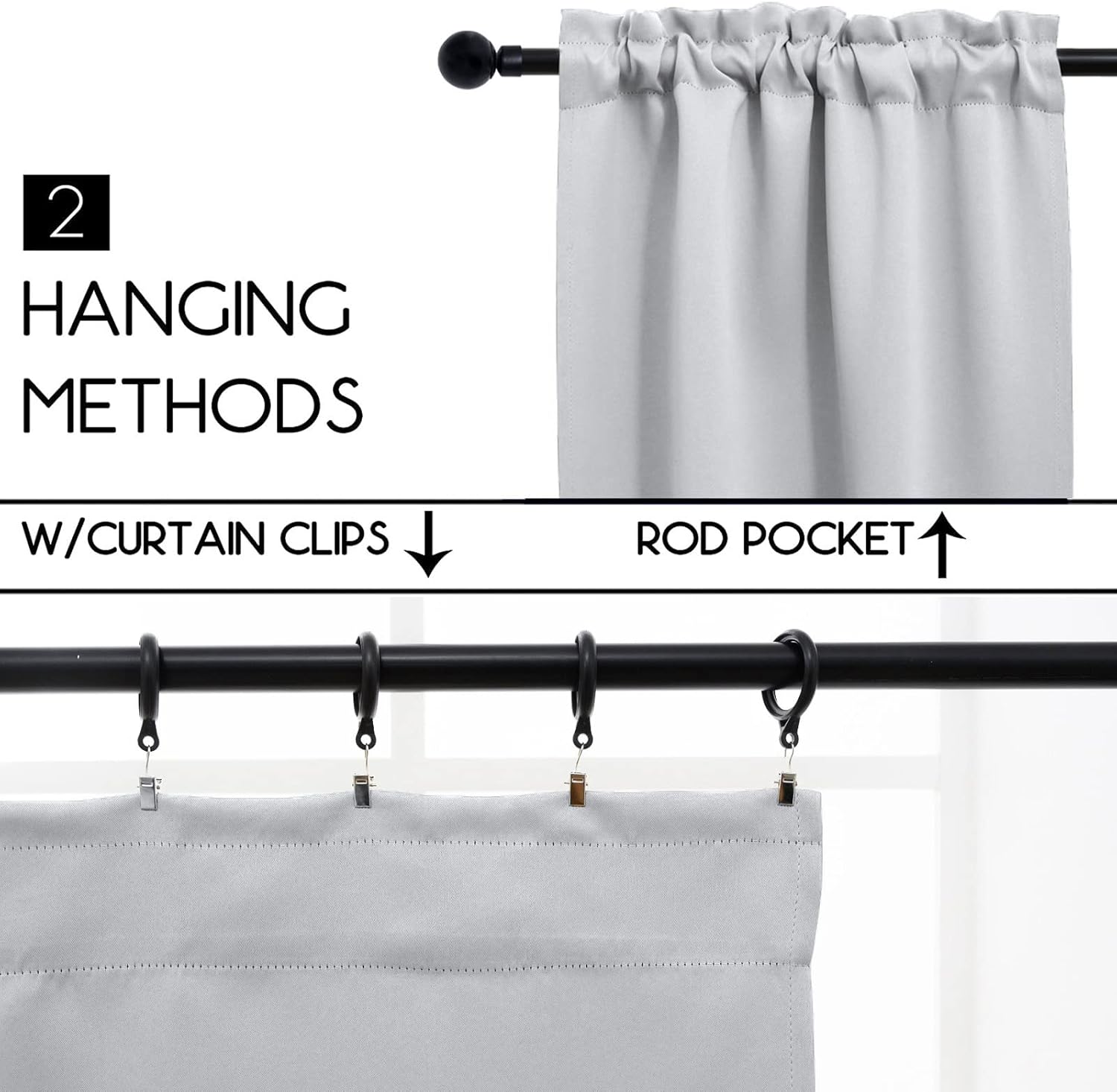 Pickluc Cafe Kitchen Curtains 36 Inches Long 2 Panels, Blackout Tier Curtains with Rod Pocket, Short Black Out Curtain for Small Window, 42" Wide and 36" Length, Set of Two, Greyish White