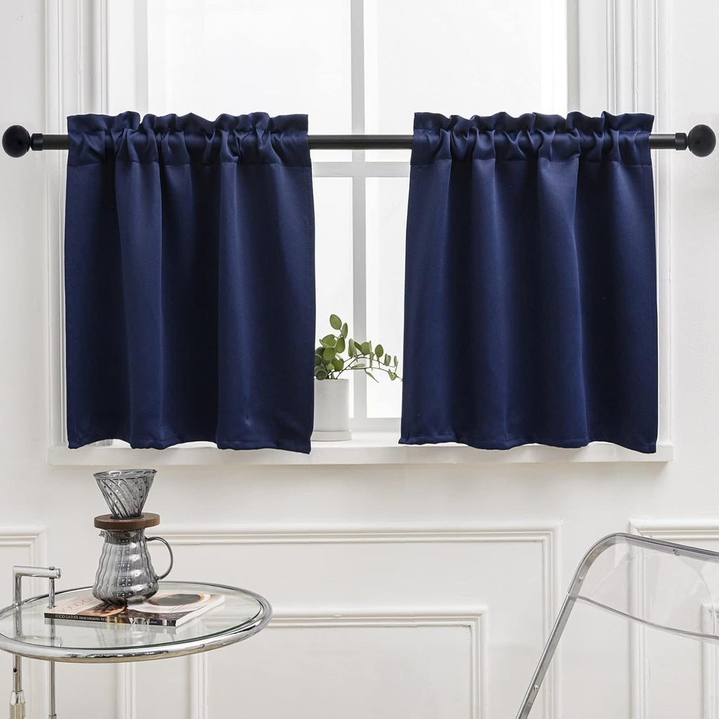 Pickluc Navy Blue Cafe Curtain (Half Window Curtain) 30 Inches Length, Rod Pocket Small Kitchen Curtain, Short Blackout Curtain for Small Window, 30" Wide and 30" Long, 2 Panels