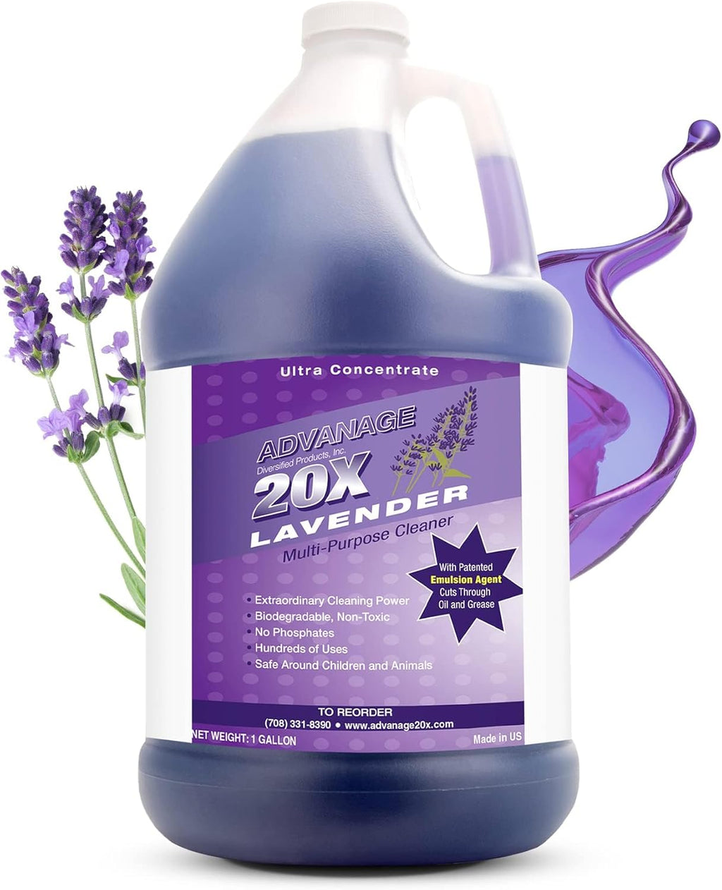 All Purpose Cleaner Concentrate - Advanage 20X The Wonder Cleaner Lavender for All Surfaces Around Bathroom, Kitchen, Oil and Grease, Multi Purpose Cleaner for Household Cleaning Solution | 128 FlOz