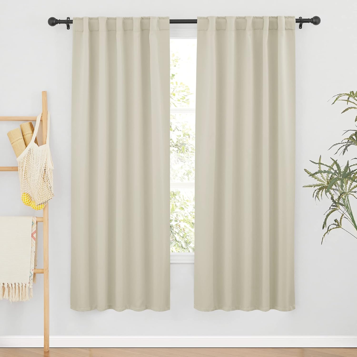 RYB HOME Curtains for Living Room - Blackout Curtains Sunlight Block Privacy for Dining Bedroom Bay Window Shades, W 42 x L 72, Beige, 1 Pair