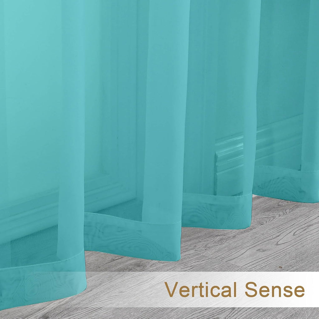 Chyhomenyc Sheer Turquoise Tier Curtains 24 Inch Length, Small Window Curtains Treatment for Bathroom Living Room Basement, Short Rod Pocket Cafe Curtain, 42W x 24L Inches, 2 Panels