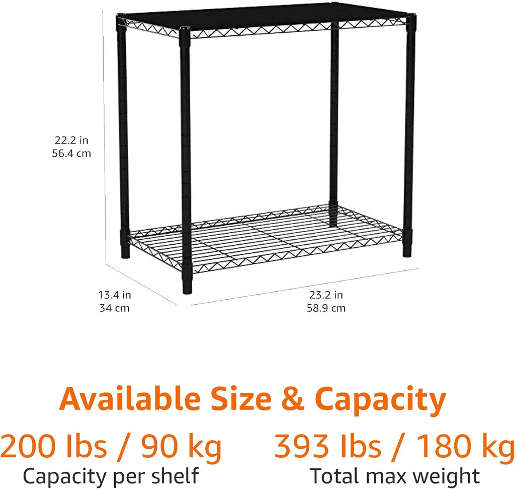 Amazon Basics 2-Shelf Stackable Storage, 13.3" D x 23.2" W x 22.2" H, Black