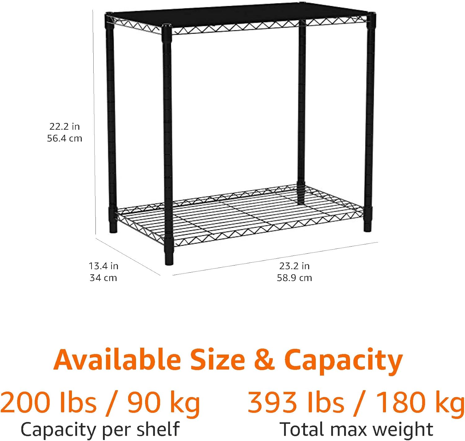 Amazon Basics 2-Shelf Stackable Storage, 13.3" D x 23.2" W x 22.2" H, Black