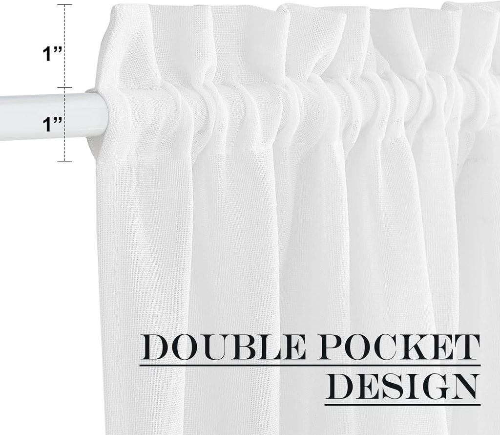 NICETOWN Sheer Door Curtain for Windows, Light Filgtering French Door Curtain Self Adhesive Window Blind for Patio Sidelight Cover Tie Up Shade, W26 x L50 in, 1 Panel, Pure White