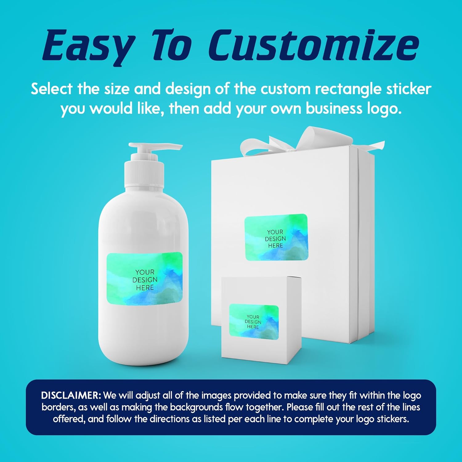 100 Custom Vinyl Stickers - Upload Your own Image, Text, Design, Logo - Personalized Logo Labels for Handmade, Packaging, Bottle, Jars, Candle, Brand Stickers (Blue Green, 4x2)