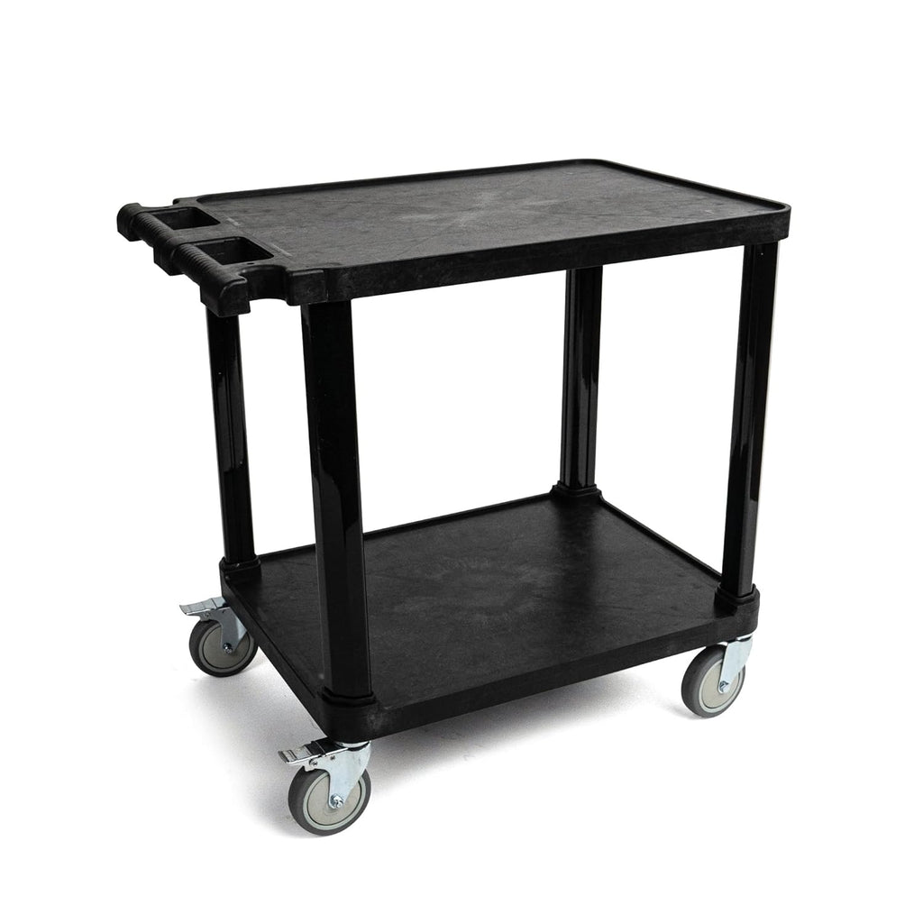 Pearington 2-Tier Compact Multi-Purpose Plastic Utility Cart with Lockable Wheels up to 150lbs, Black