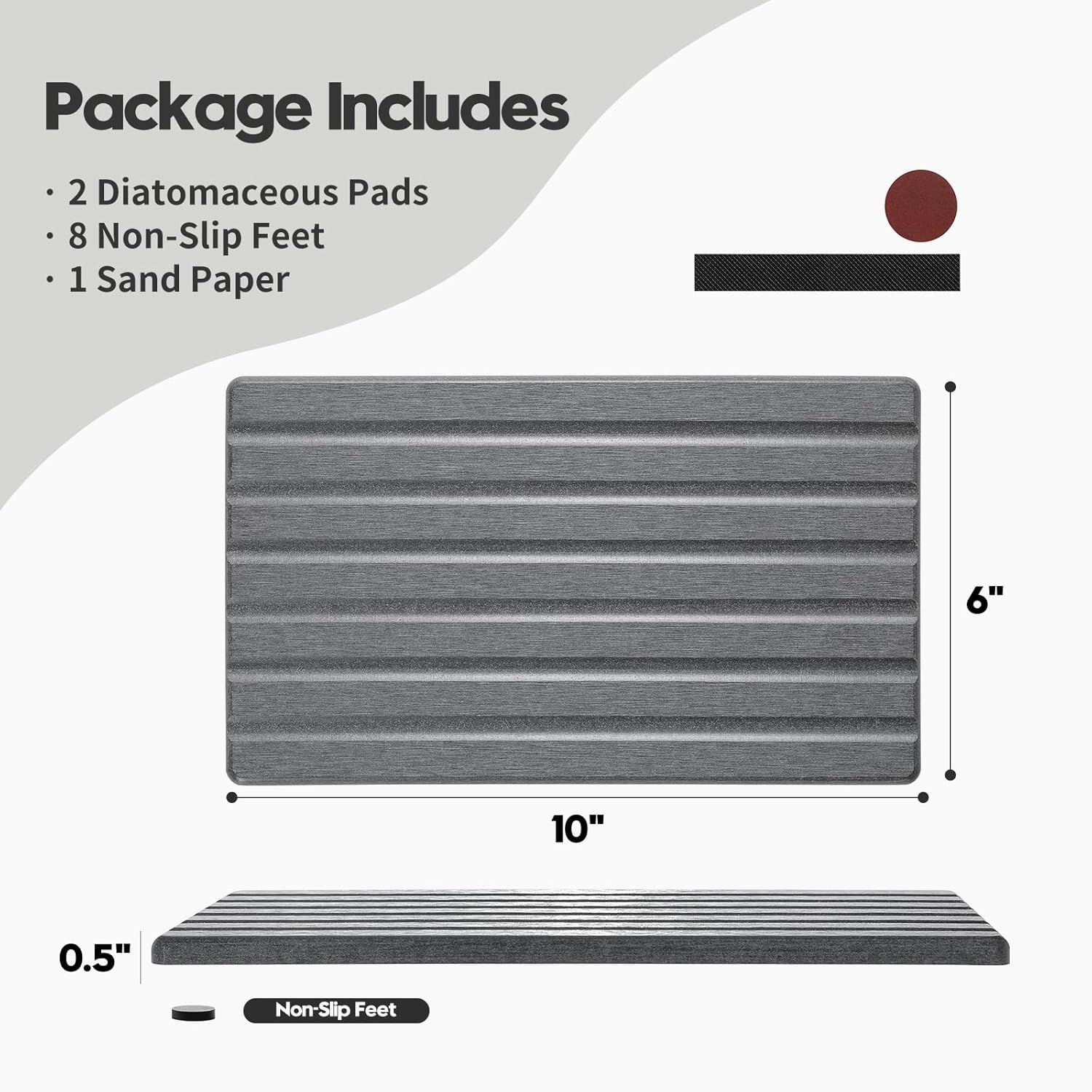 2PCS Water Absorbing Stone Drying Tray Mat for Bathroom Sink & Kitchen Counter Organizer, Quick Dry Dish Soap Dispenser Sponge Holder, Vanity Sink Caddy, Coaster, Dark Gray - 10" x 6"